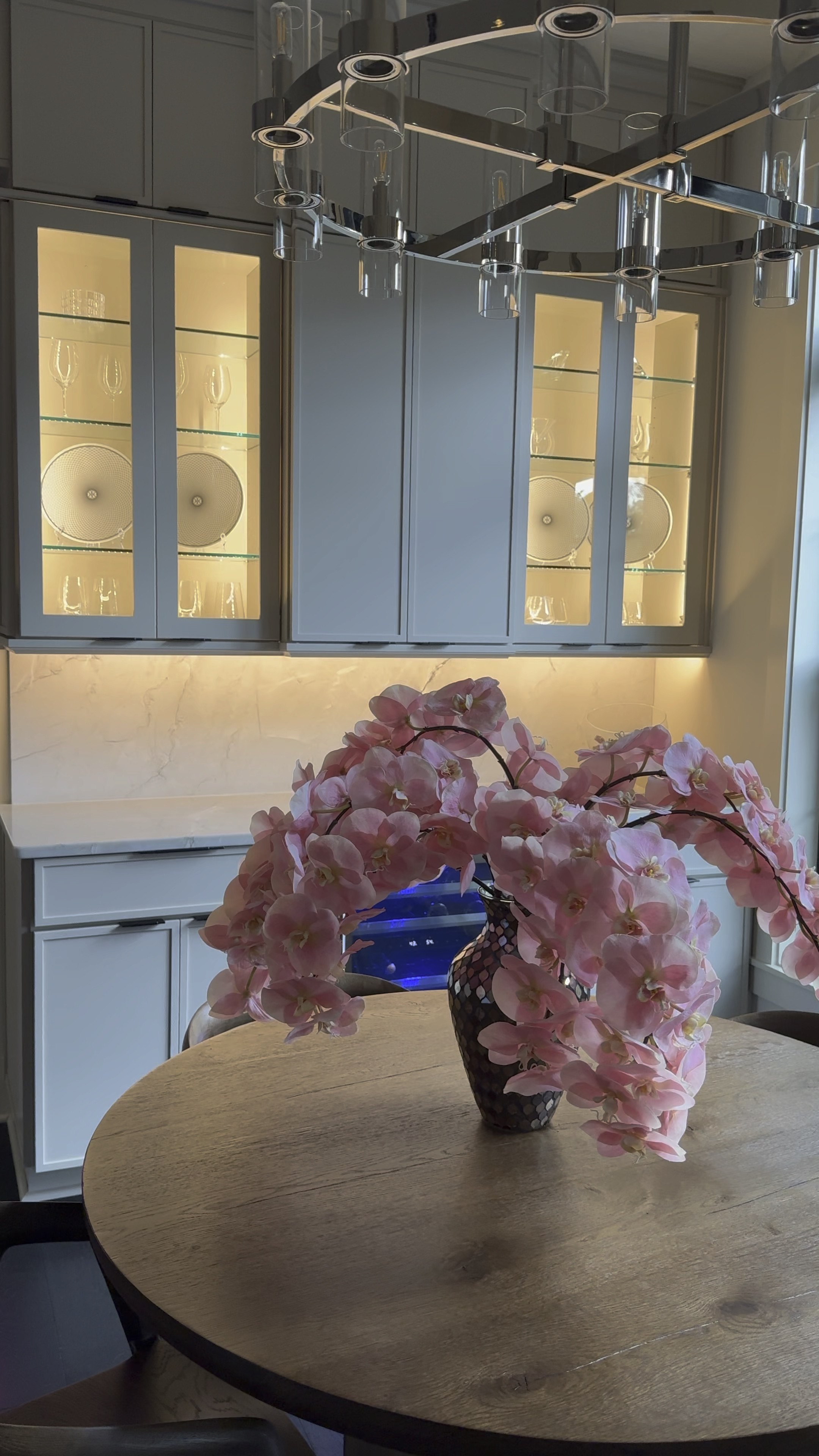 Why did I choose these? Hermes, Art Deco, glass, glass shelves, kitchen, kitchen, organization, aesthetic, lighting, skinny, shaker cabinets, cabinets, kitchen hardware, Rh, Oslo open table, contemporary wedding gift#LTKVideo 

#LTKHome #LTKSeasonal