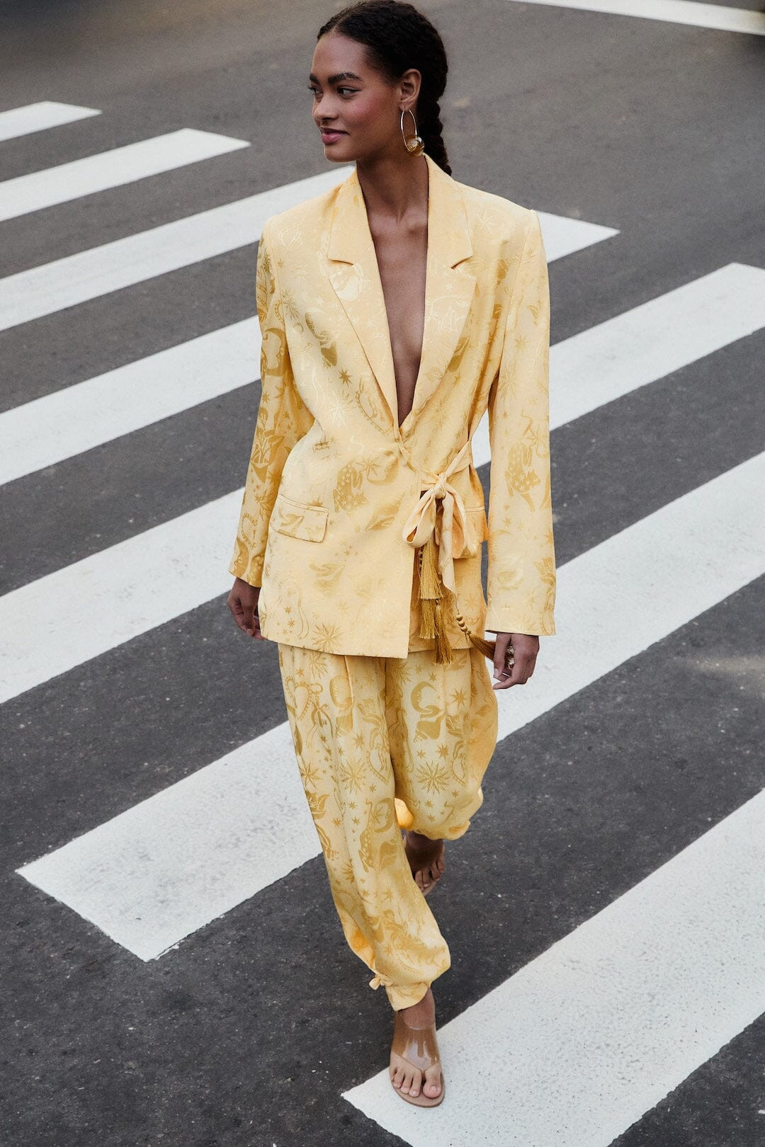 Beige Notched Lapel Front Ties Blazer | FARM Rio | FarmRio (US)