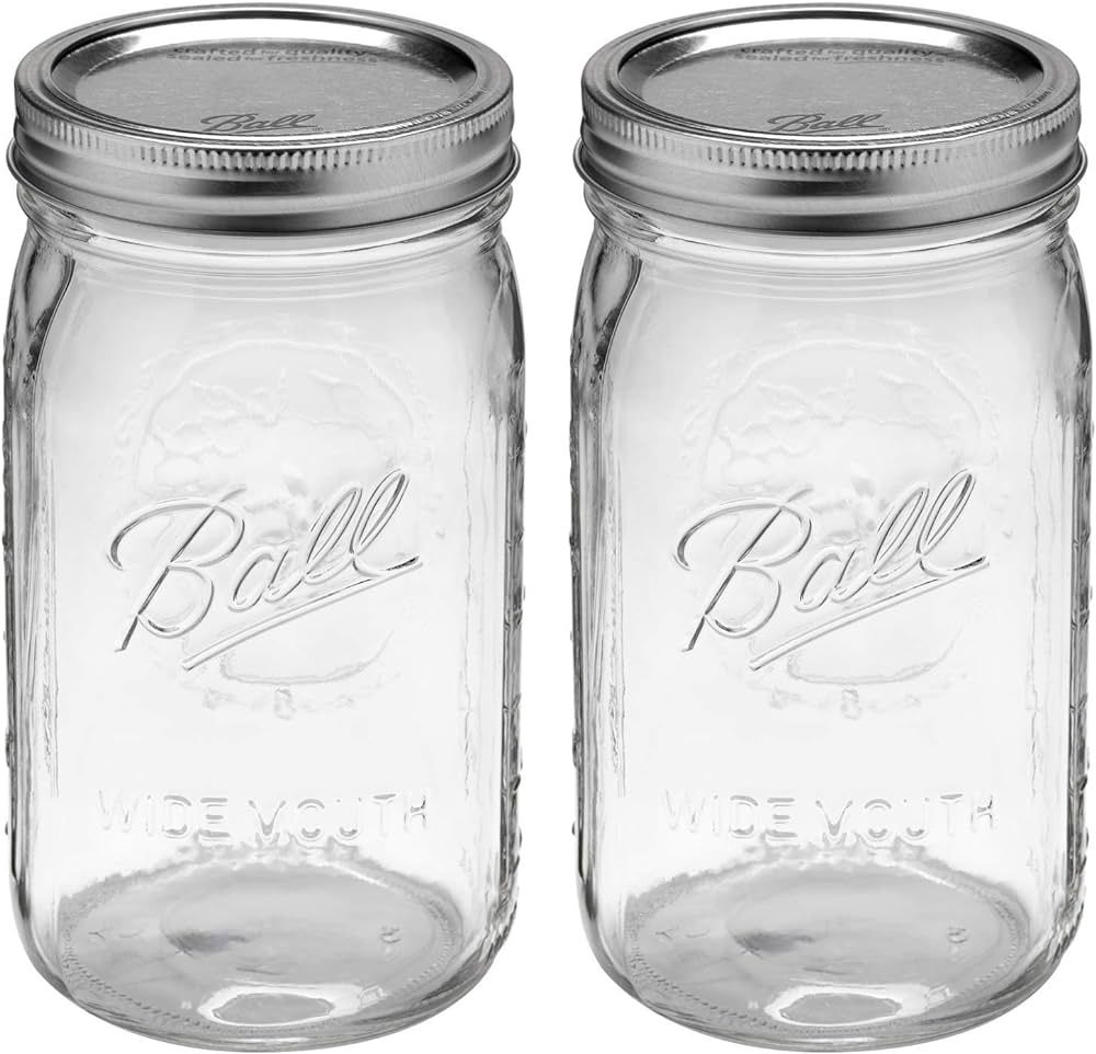 Ball Wide Mouth 32-Ounces Quart Mason Jars with Lids and Bands, (2 Jars) | Amazon (US)