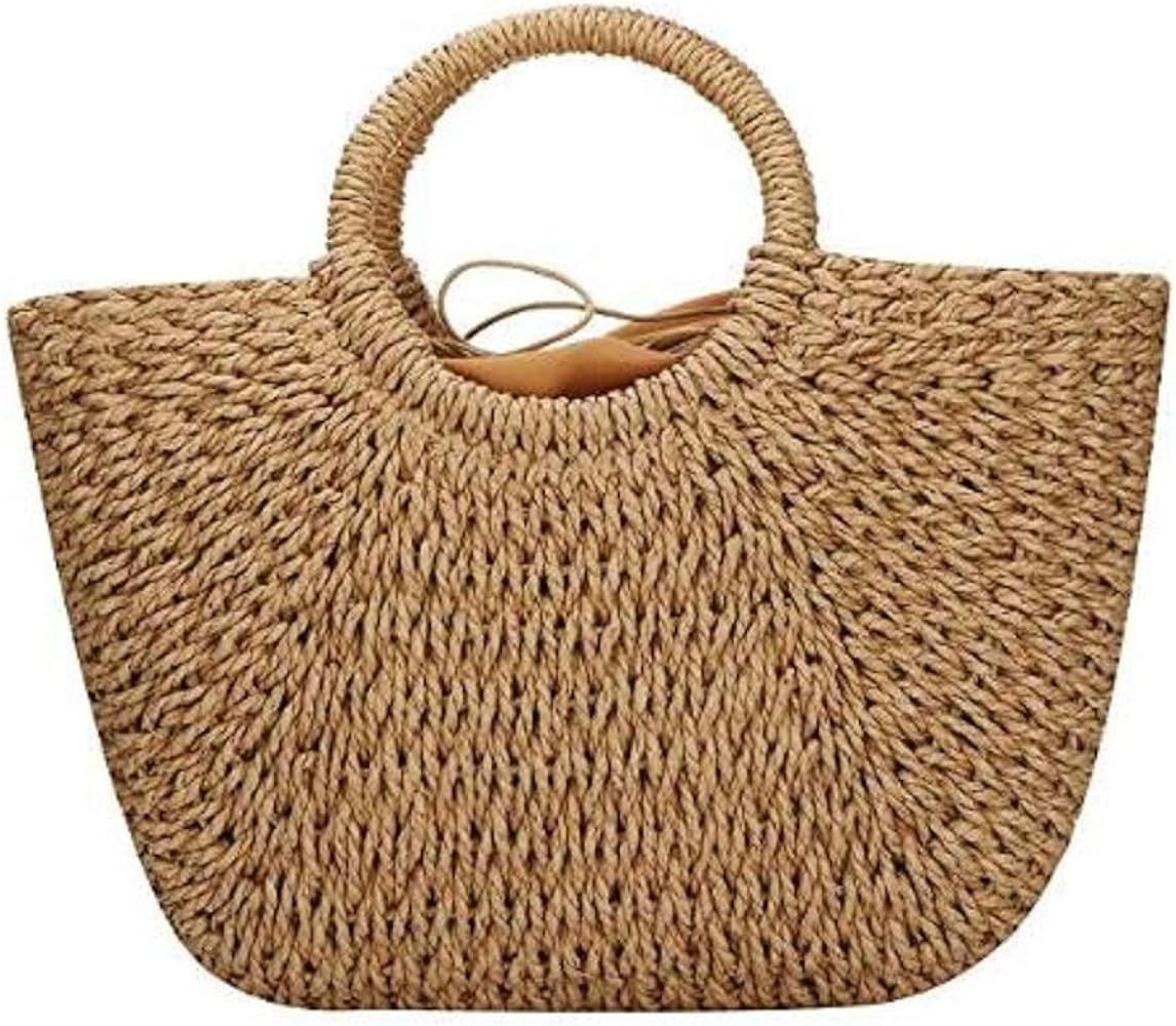Womens Straw Bag Hand-woven Rattan Bag Summer Beach Travel Tote Casual Handbags | Amazon (US)