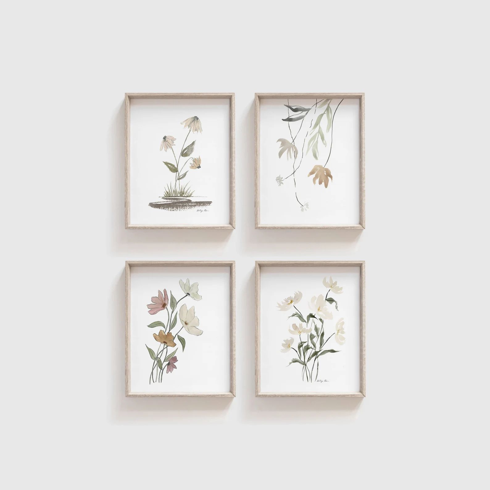 Neutral Flowers Watercolor Set of 4 Floral Art Prints Minimalist Flower Artwork Gallery Wall Wild... | Etsy (US)