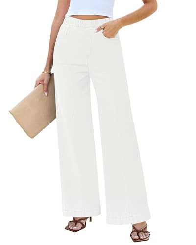 LookbookStore Pull On Pants for Women Woman Jeans White Jeans for Women Stretchy White Pants Women High Waisted Plus Size White Pants White Jeans Plus Size Women Bright White Size XX-Large | Amazon (US)