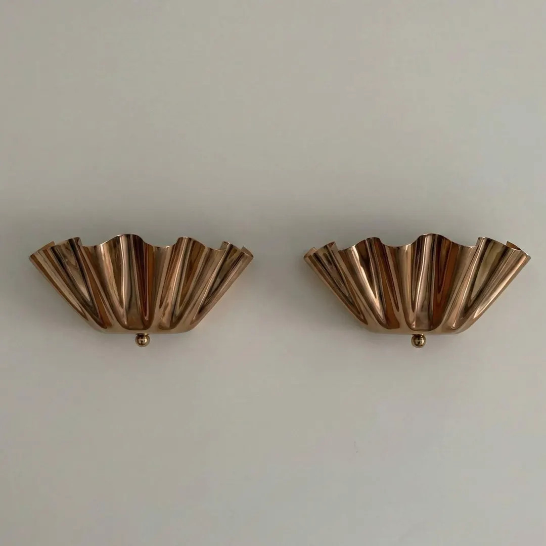 Handmade Vintage Brass Ruffle Shade Mid Century Modern Brass Half Flower Scalloped Vanity Wall Sc... | Etsy (US)