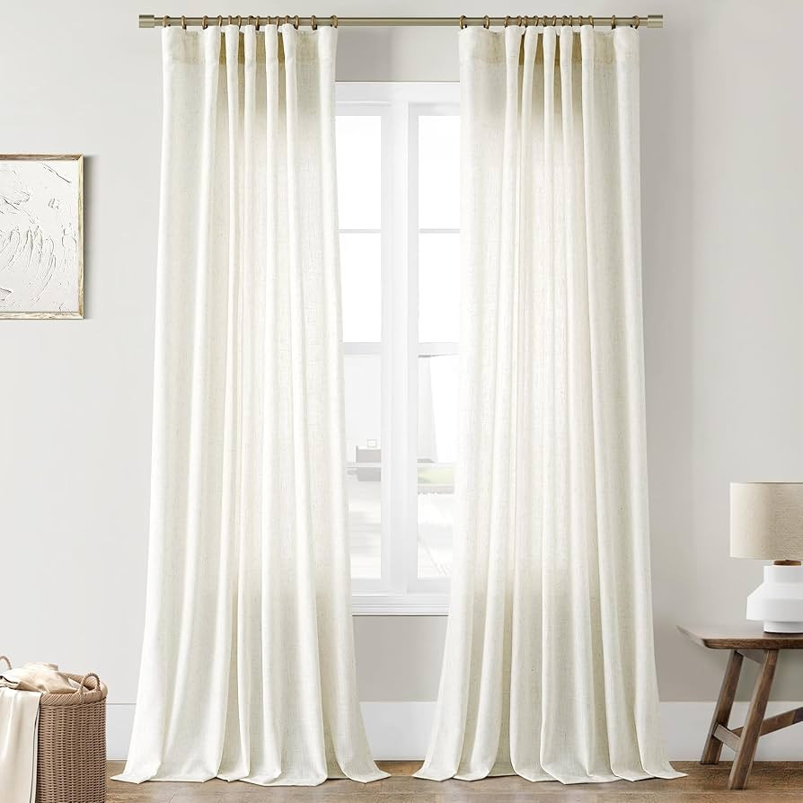 Joywell Linen Curtains 108 Inches Long Ivory Cream White Semi Sheer Curtains 108 Inch Length Cott... | Amazon (US)