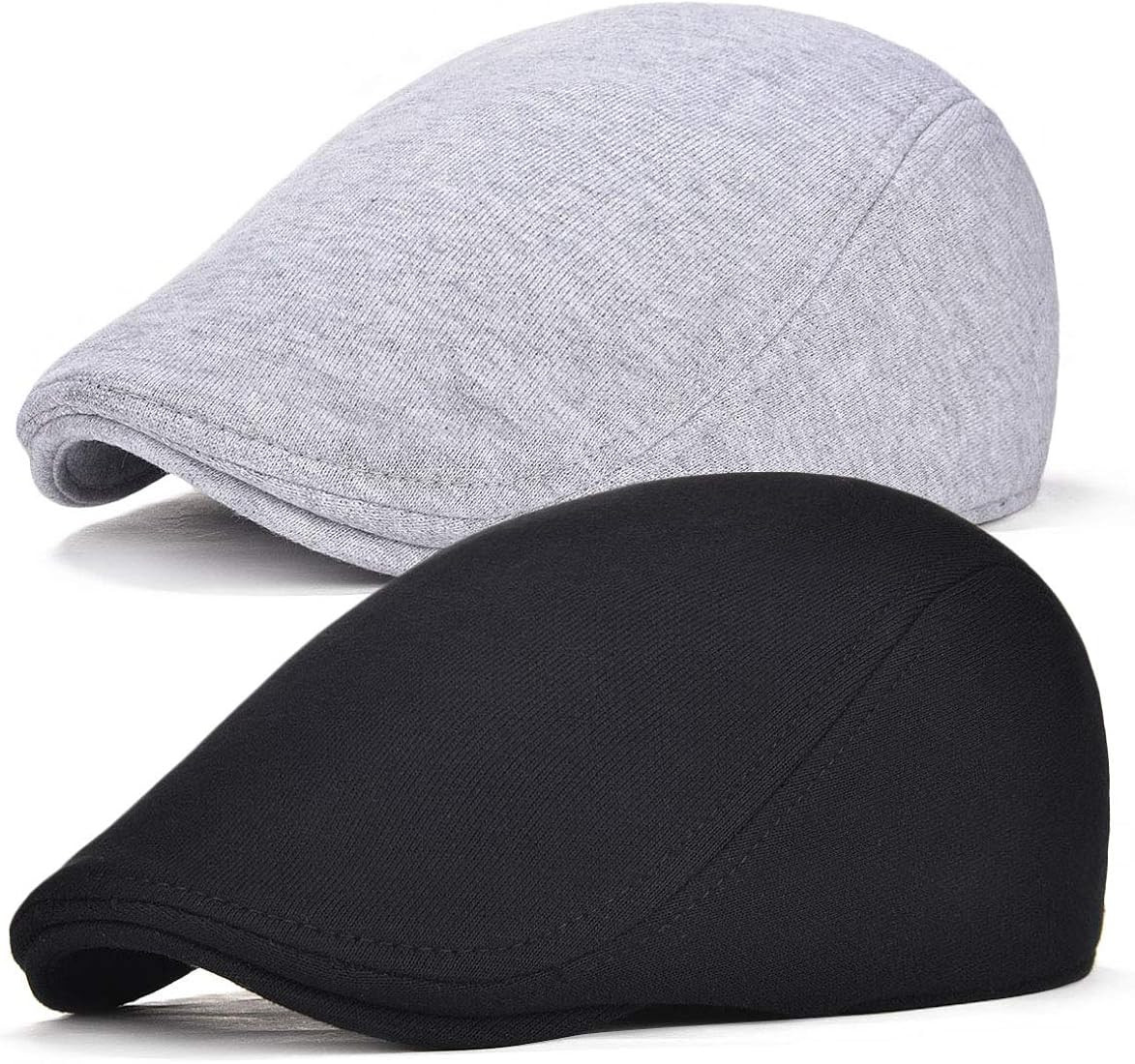 FEINION 2 Pack Men Cotton Newsboy Cap Soft Fit Cabbie Hat | Amazon (US)