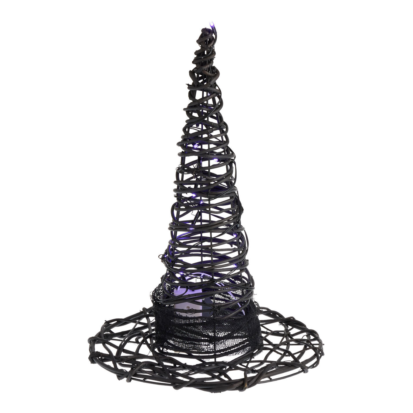 Black Natural Fiber Woven Witch Hat LED Light Up Decor | World Market