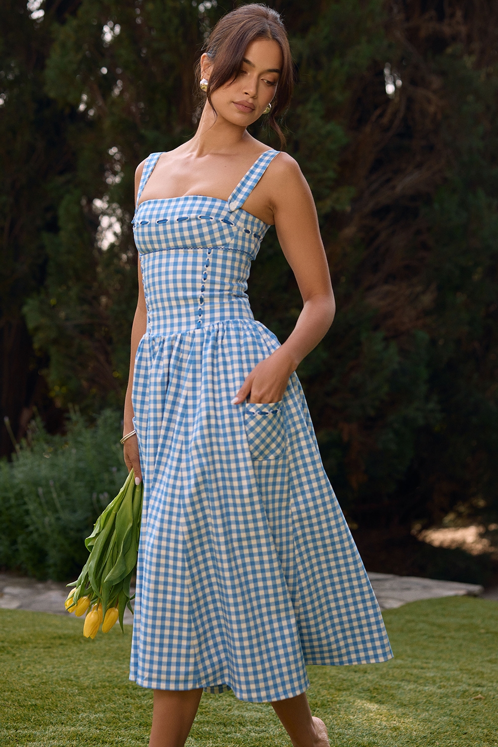 regatta blue gingham midi sundress | House of CB