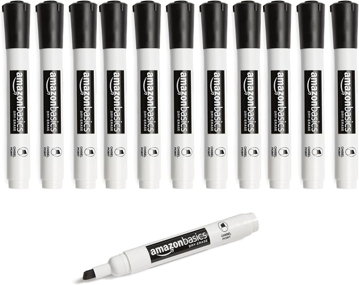 Amazon Basics Lowe-Odor Dry Erase Whiteboard Markers, Chisel Tip, Quick-Dry, Black, 12-Pack | Amazon (US)