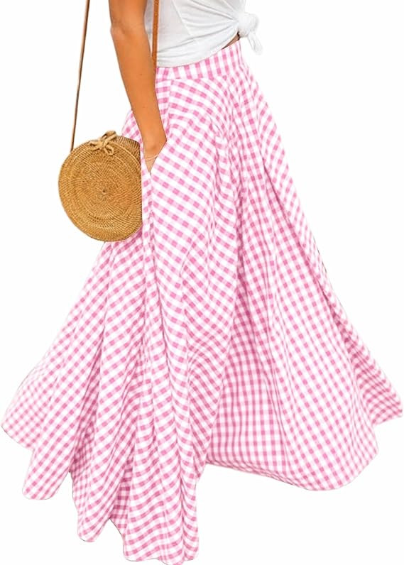 AELSON Women's Gingham Maxi Skirt High Waist Plaid Long Skirts for Women Pleated A Line Flowy Che... | Amazon (US)