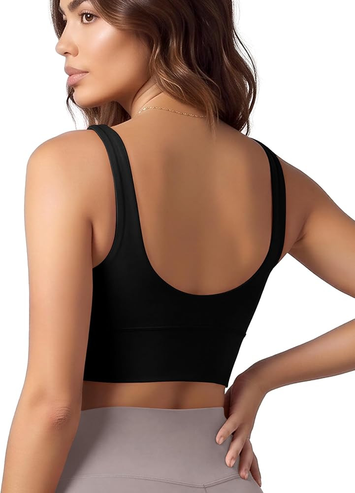 ODODOS Women's Longline U-Back Sports Bra V-Neck Padded Yoga Workout Wirefree Tank Top | Amazon (US)