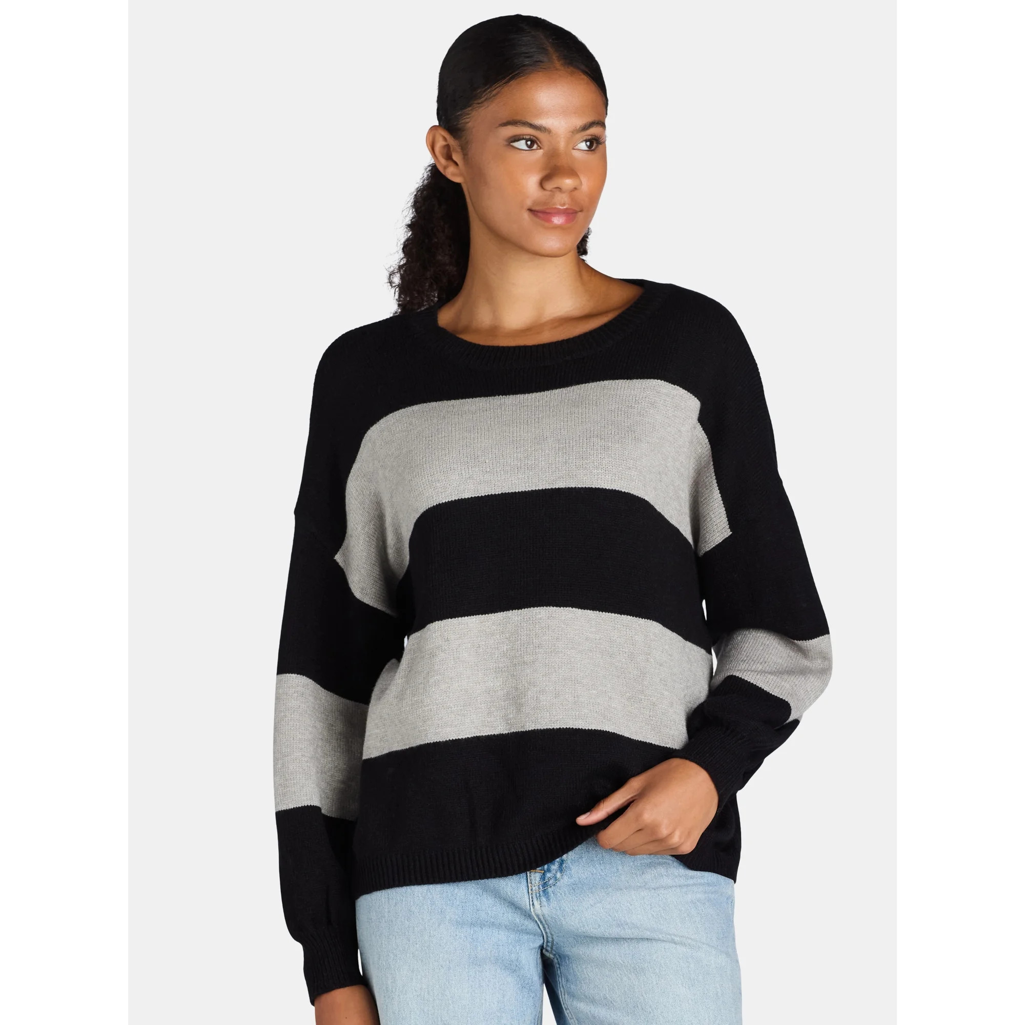 Dreamers By Debut Women's Striped Sweater with Blouson Sleeves, Midweight, Sizes XS-XL | Walmart (US)