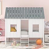 Twin Size House Bed, Low Loft Bed Frames, Wood Toddler House Bed with Two Front Windows and Roof for | Amazon (US)