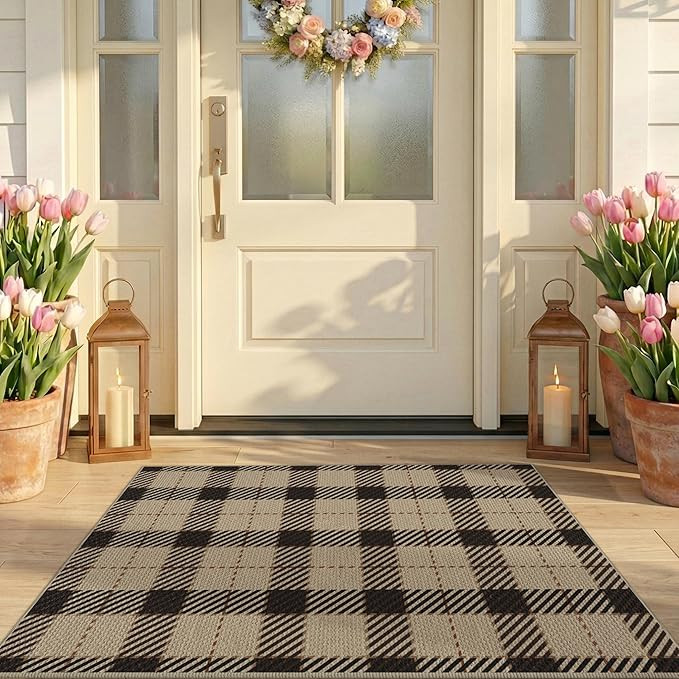 JTJ Easy Jute Front Porch Rug 27.5" x 43", Black & Beige Plaid | Amazon (US)