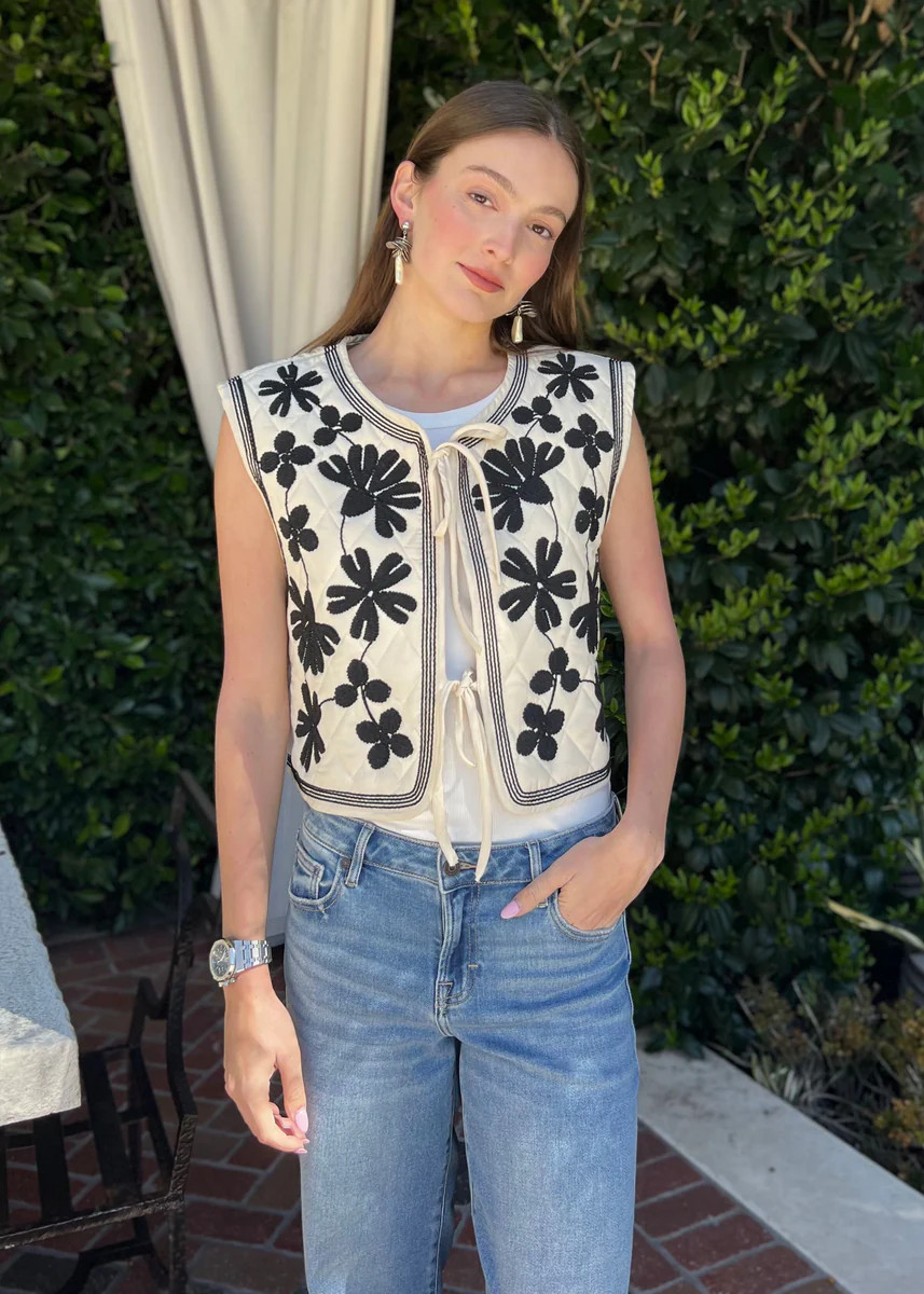 Lindsay Floral Embroidered Quilted Vest | Benaar La