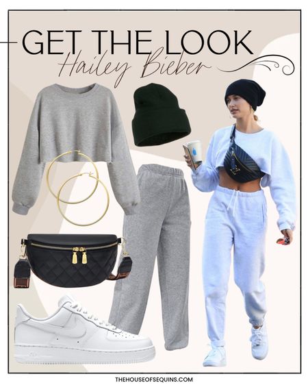 Hailey Bieber inspired Amazon Fashion designer look for less. Cropped sweatshirt, Vintage joggers, Nike Air Force 1 sneakers. Celebrity style trendy outfit. 

Follow my shop @thehouseofsequins on the @shop.LTK app to shop this post and get my exclusive app-only content!

#liketkit 
@shop.ltk
https://liketk.it/408x1

#LTKstyletip #LTKFind #LTKSeasonal