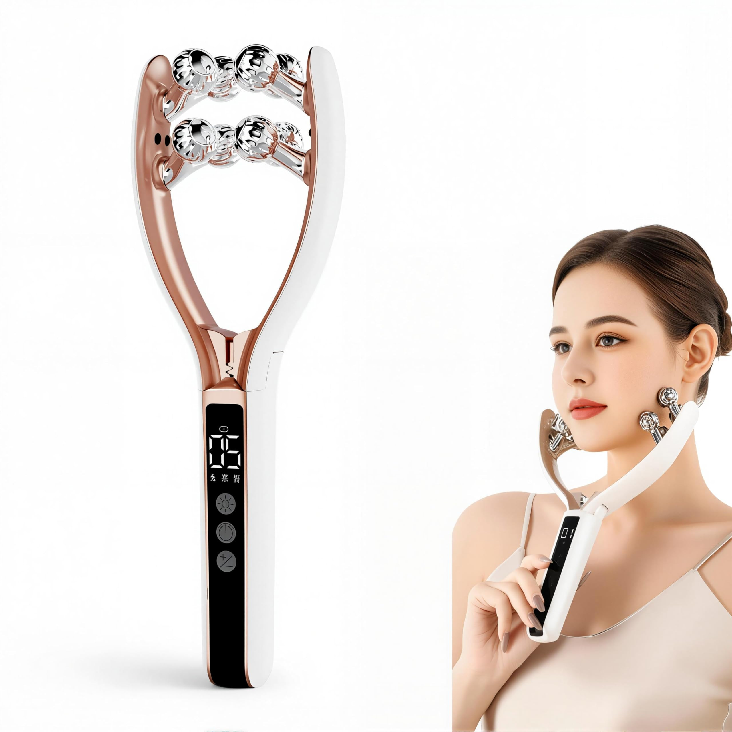 Wireless Face Massager 8-Roller V-Shape LED Screen, 6 Modes 9 Levels EMS+Vibration, Red/Blue Ligh... | Amazon (US)