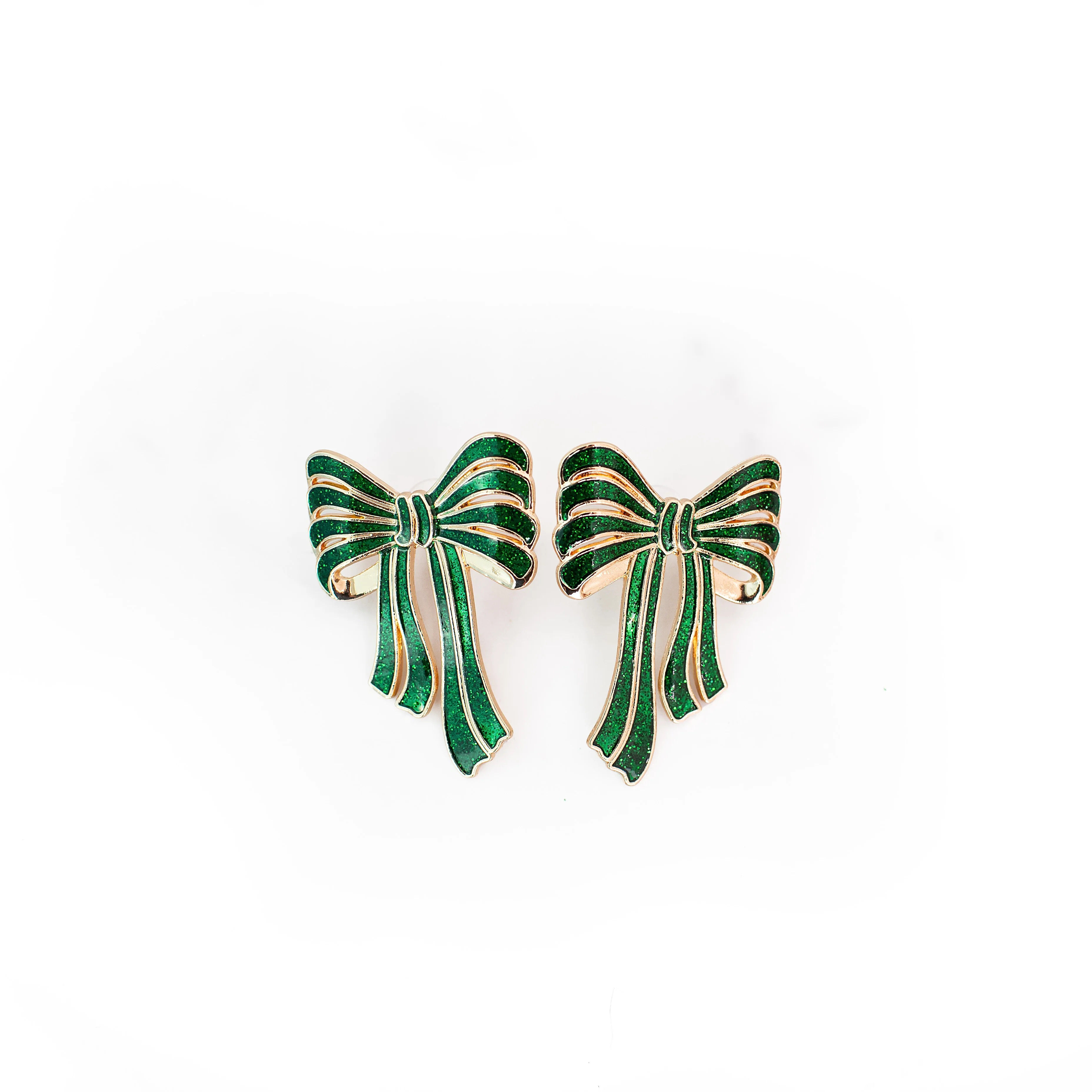 Embellished Green Bow Earrings | Golden Thread