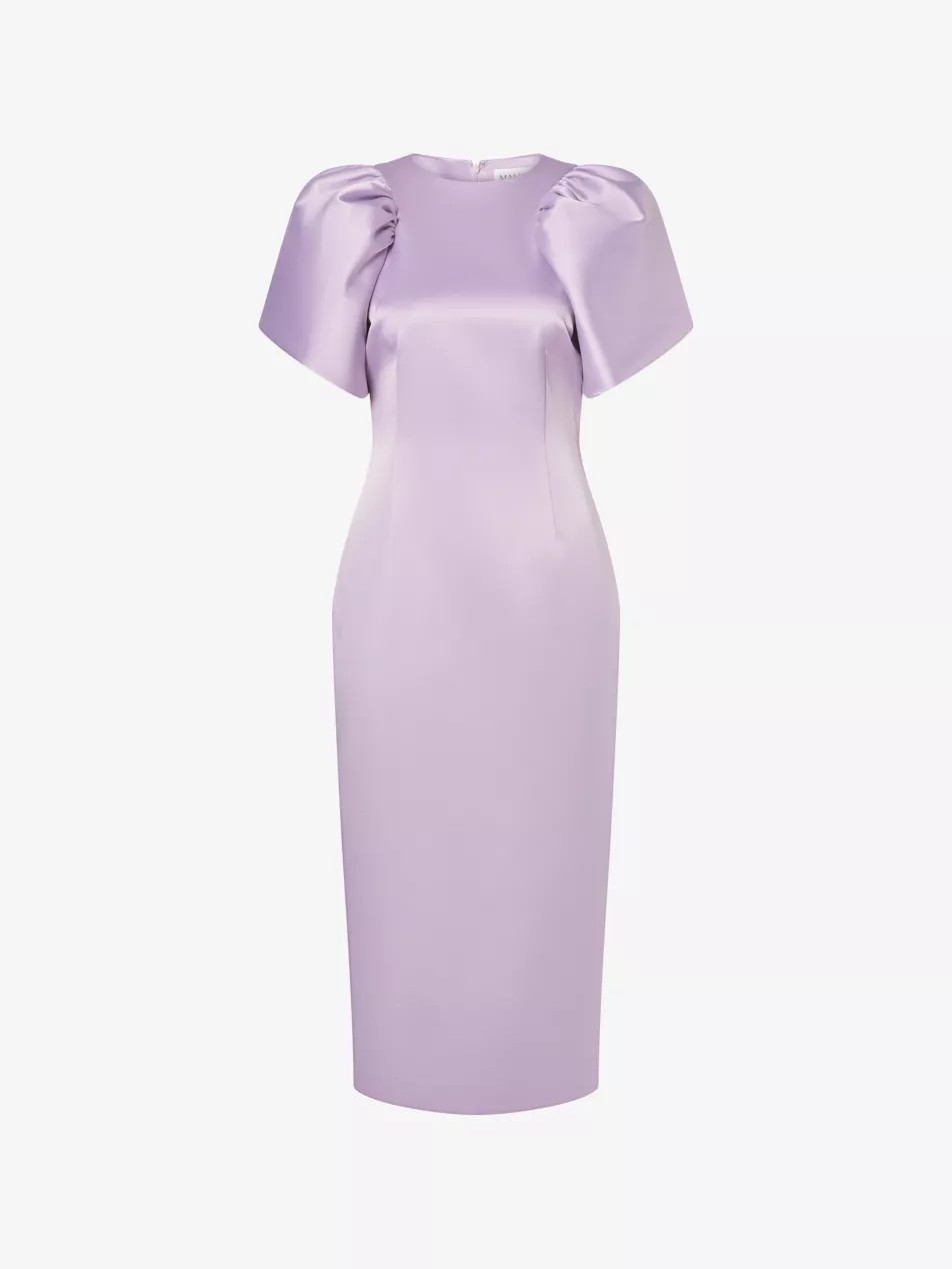 Zindy Puff-Sleeved Satin Midi Dress | Selfridges