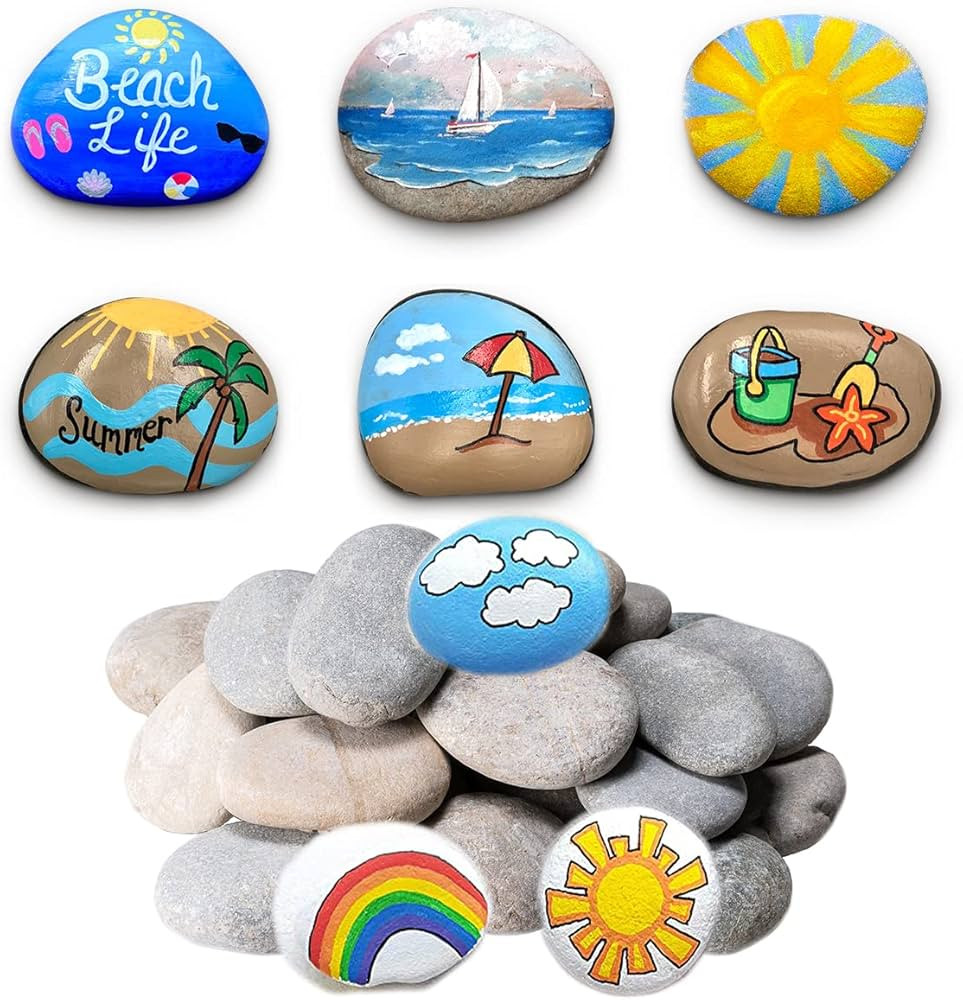 DECORKEY 24PCS River Rocks for Painting, Summer Decorations Garden Decor, Smooth Unpolished Kindn... | Amazon (US)
