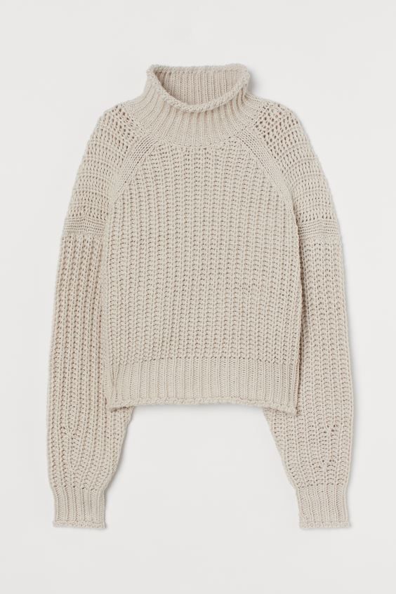 Slightly shorter, rib-knit turtleneck sweater with wool content. Dropped shoulders, long sleeves,... | H&M (US)