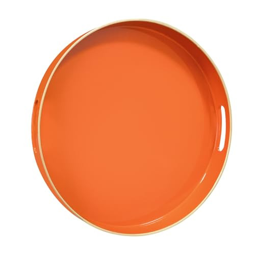 MAONAME 13" Round Tray, Orange Serving Tray with Handles, Modern Decorative Trays for Coffee Table, Plastic Ottoman Trays for Ottoman, Bathroom, Halloween Decor | Amazon (US)