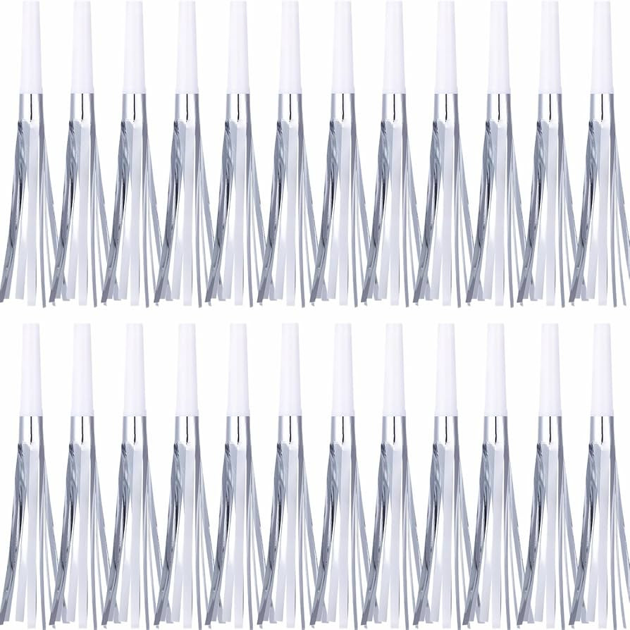 24 Pcs Silver Noise Makers Glitter Metallic Fringed Noise Makers Horns for Baby Shower, Kids Birt... | Amazon (US)