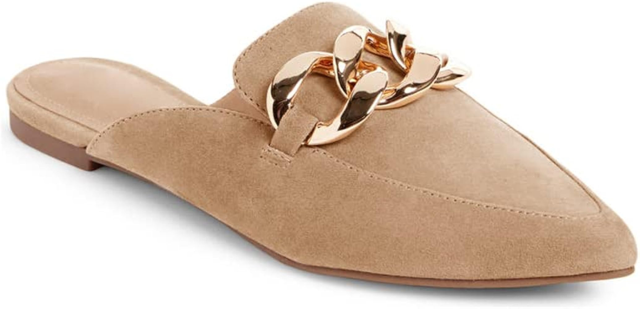 Juliet Holy Womens Mules Flats Pointed Toe Backless Loafers Slip on Metal Chain Slides | Amazon (US)
