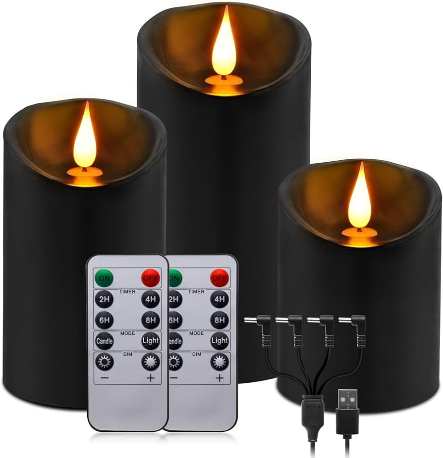 LUXONIC Black Real Wax Rechargeable Candles Flickering Realistic,Flameless Candles Rechargeable w... | Amazon (CA)