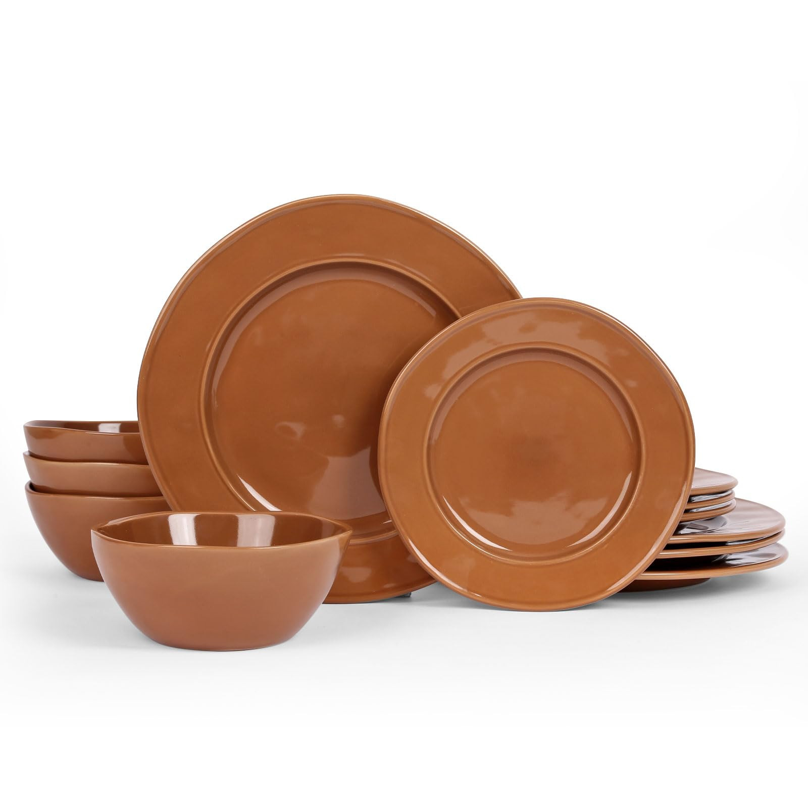 Famiware Plates and Bowls Sets, 12 Piece Dinnerware Sets for 4, Aurora Irregular Handmade Stonewa... | Amazon (US)