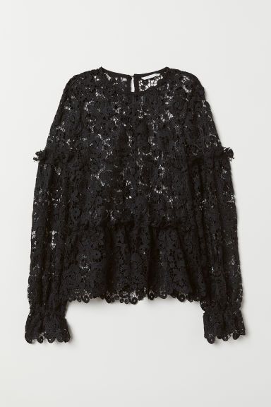 H & M - Embroidered Lace Blouse - Black | H&M (US + CA)