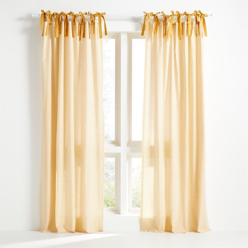 63" Yellow Organic Cotton Windowpane Plaid Curtain Panel | Crate & Kids | Crate & Barrel