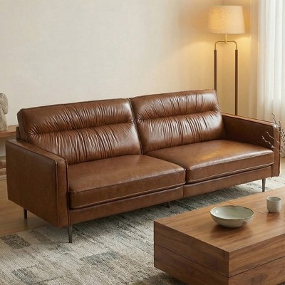 Luck Live 86.61 inch Luxury Brown Oil Wax Leather Couch - High-End Vintage Sofa with Sturdy Frame and Cozy Feel Brown | Target