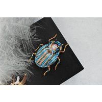 Hand Embroidery Beaded Brooch Beetle Pin, Insect Art Glass Broach | Etsy (US)