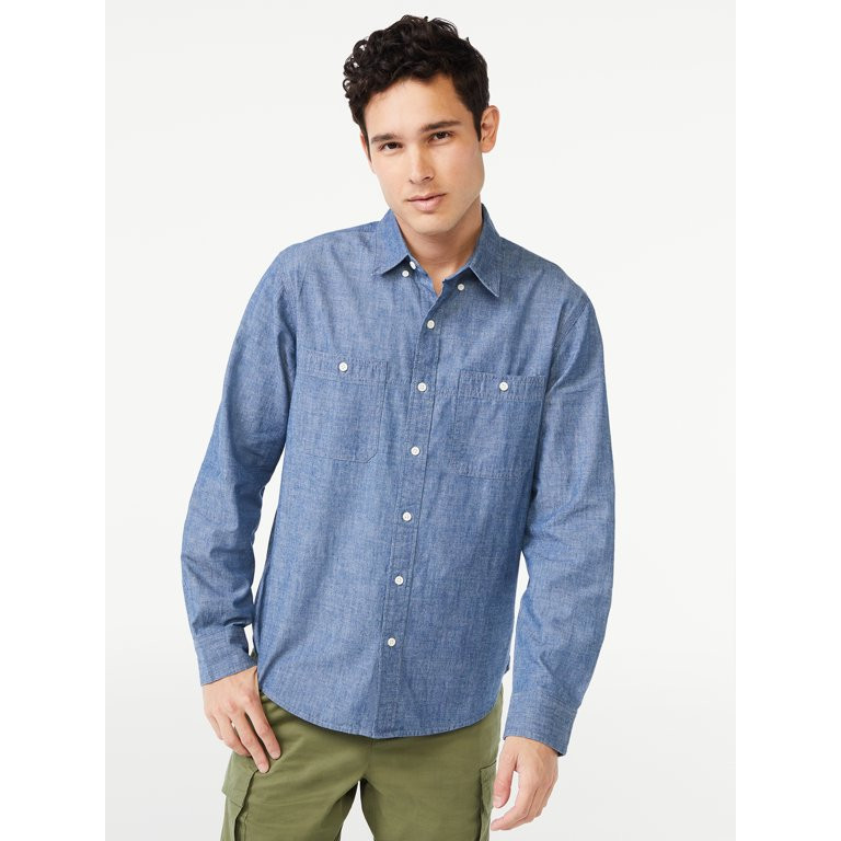 Free Assembly Men's Chambray Indigo Shirt | Walmart (US)