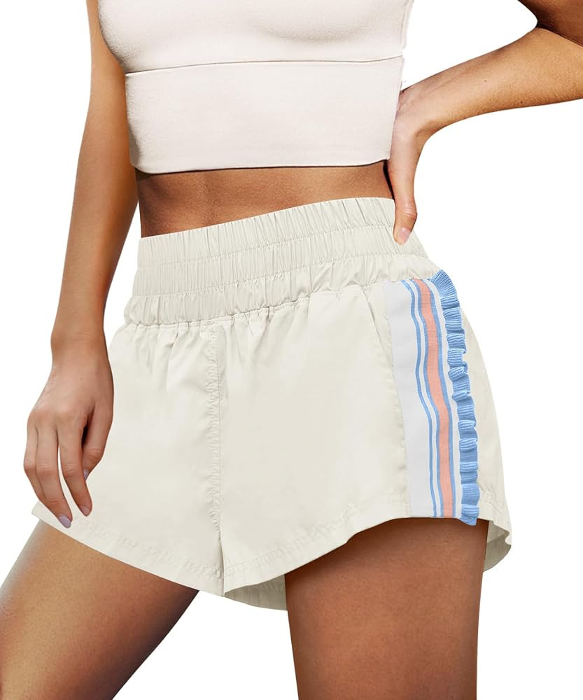 LAMISSCHE Womens Running Shorts Athletic High Waisted Biker Shorts Summer Workout Quick Dry Strip... | Amazon (US)
