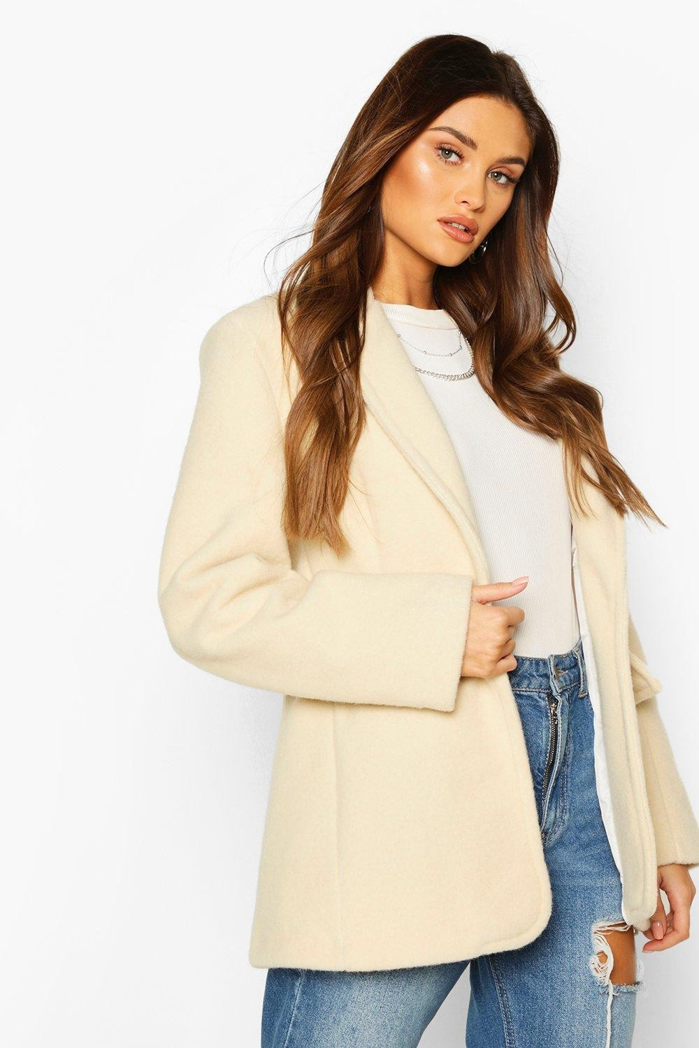 Womens Luxe Brushed Wool Look Oversized Blazer Coat - White - 8 | Boohoo.com (US & CA)