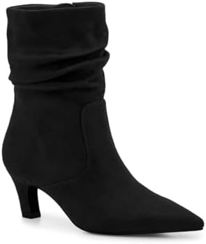 Coutgo Women's Slouchy Ankle Boots Low Kitten Heel Pointed Toe Booties Side Zipper Fall Shoes | Amazon (US)