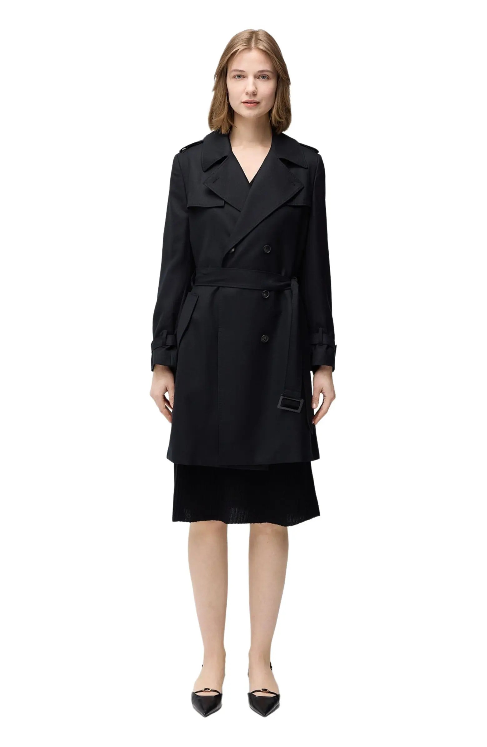 Women's Double Breasted Cashmere Trench Coat Black | Nordstrom