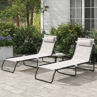 (Set of 2) Folding Chaise Lounge Pool Chairs, 4-Position Reclining Back Breathable Mesh for Patio, Beach, Yard, Poolside | The Home Depot