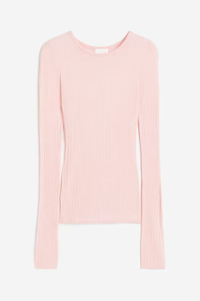 H & M - Shirt in Rippstrick - Rosa - Damen | H&M (DE, AT, CH, NL, FI)