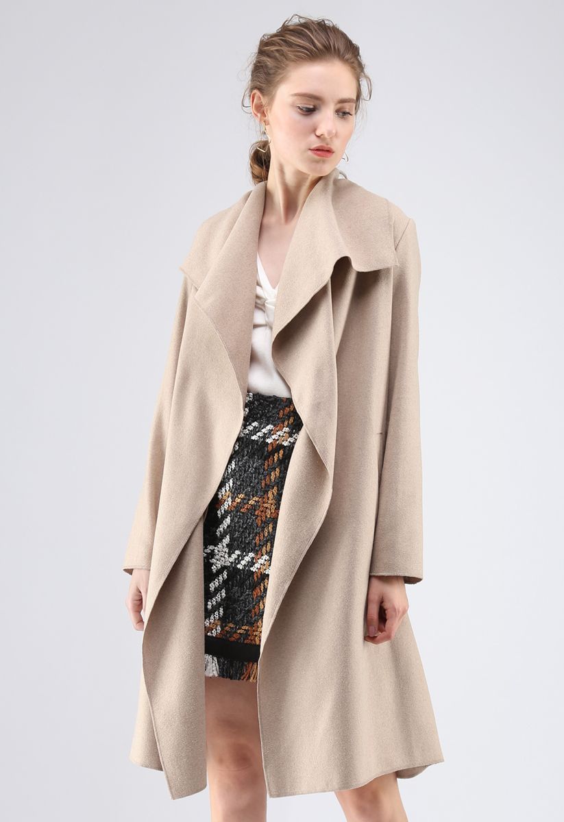 Free Myself Open Front Wool-Blend Coat in Sand | Chicwish