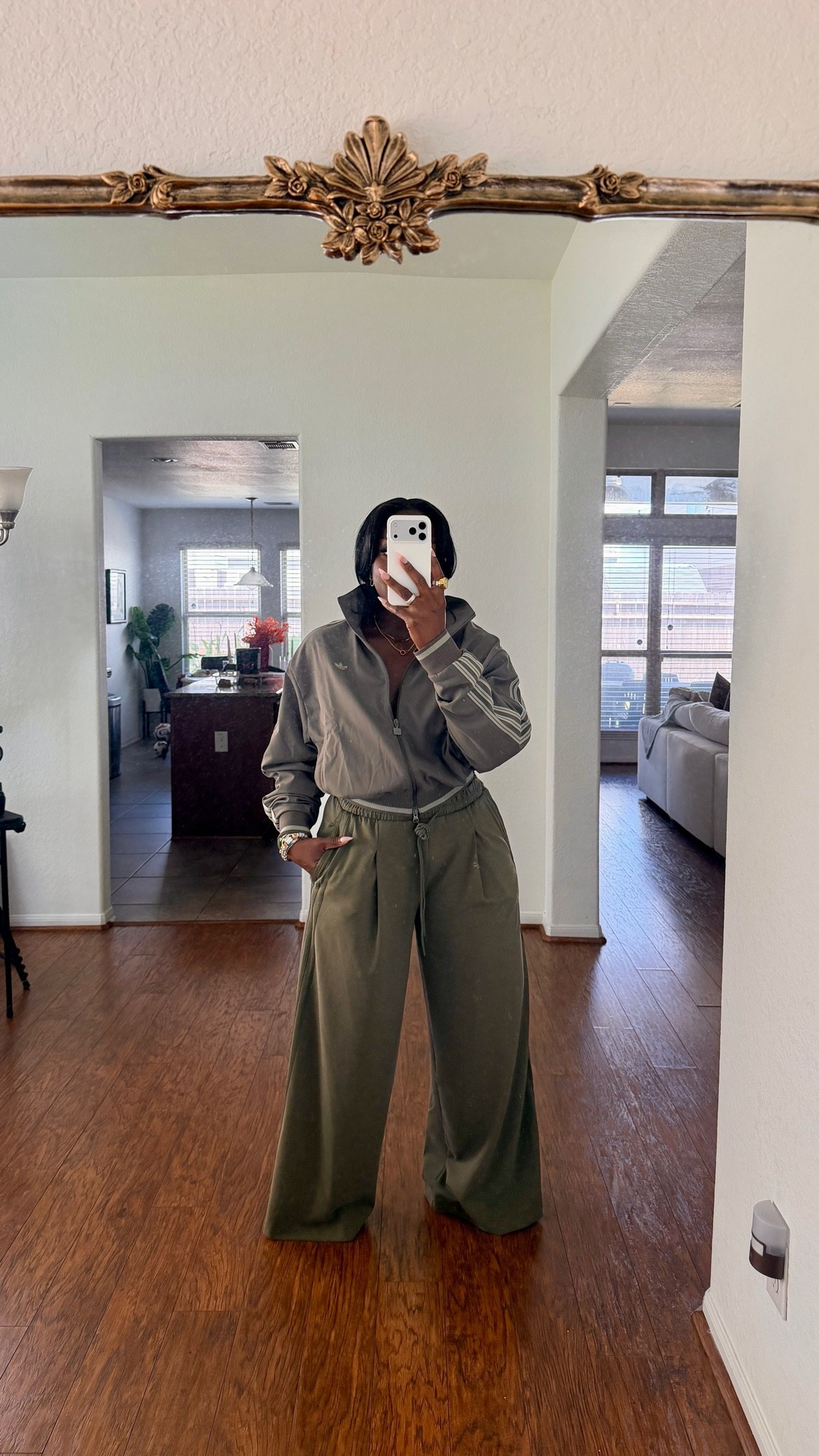 Another adidas jacket and wide leg pant that I love! Wearing a L on the top and bottom.