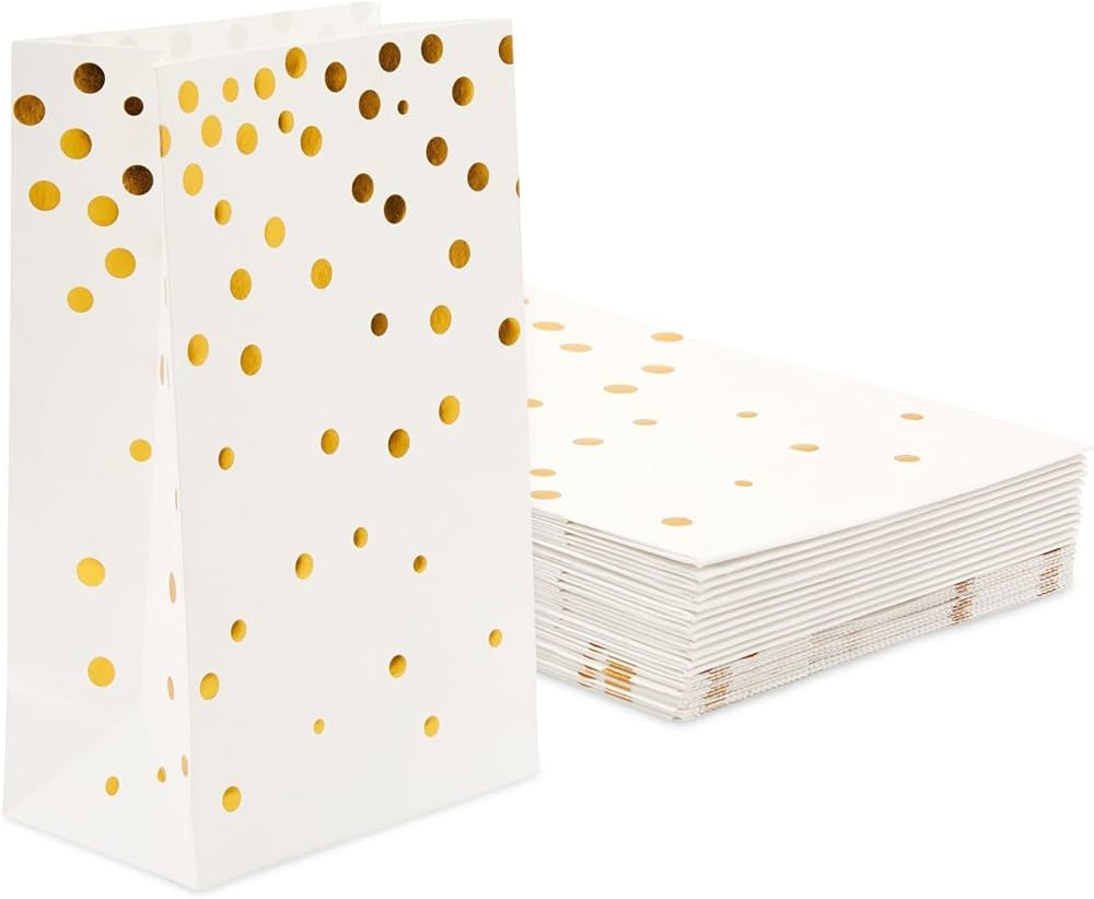 BLUE PANDA White Party Favor Paper Bags For Birthday, Wedding (Gold Foil Dots, 24 Pack) | Amazon (US)