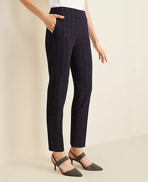 The Petite Side Zip Ankle Pant in Navy Windowpane Bi-Stretch | Ann Taylor | Ann Taylor (US)