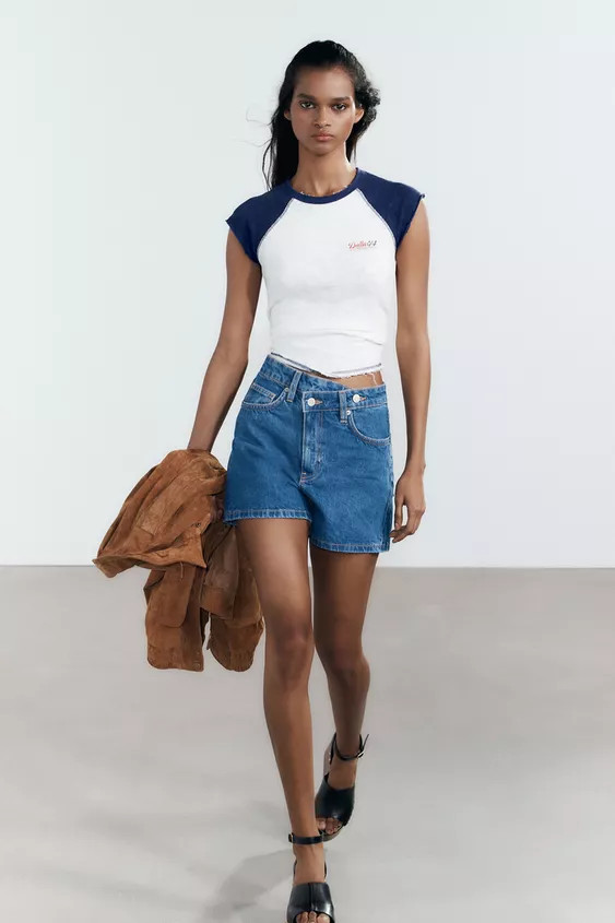 BERMUDA IN DENIM TRF MOM FIT VITA INCROCIATA ALTA | Zara IT