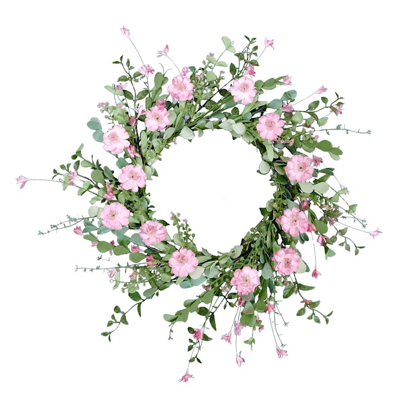 Pink Wildflowers Floral Wreath, 22" | At Home