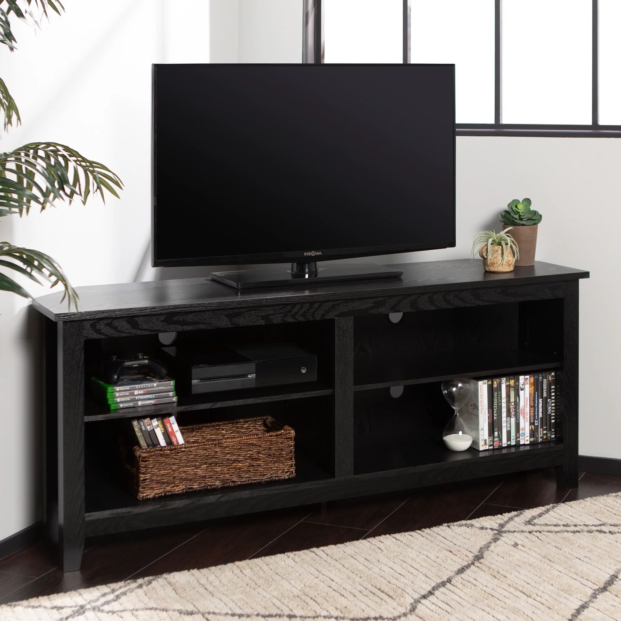 Woven Paths Transitional Corner TV Stand for TVs up to 65", Black | Walmart (US)