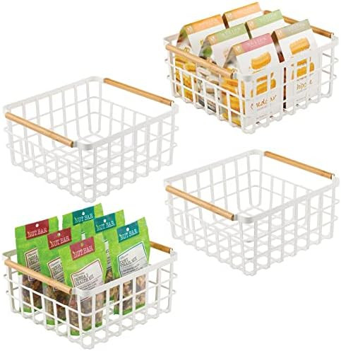 mDesign Farmhouse Metal Wire Food Organizer Storage Bin Basket with Bamboo Handles for Kitchen Ca... | Amazon (US)