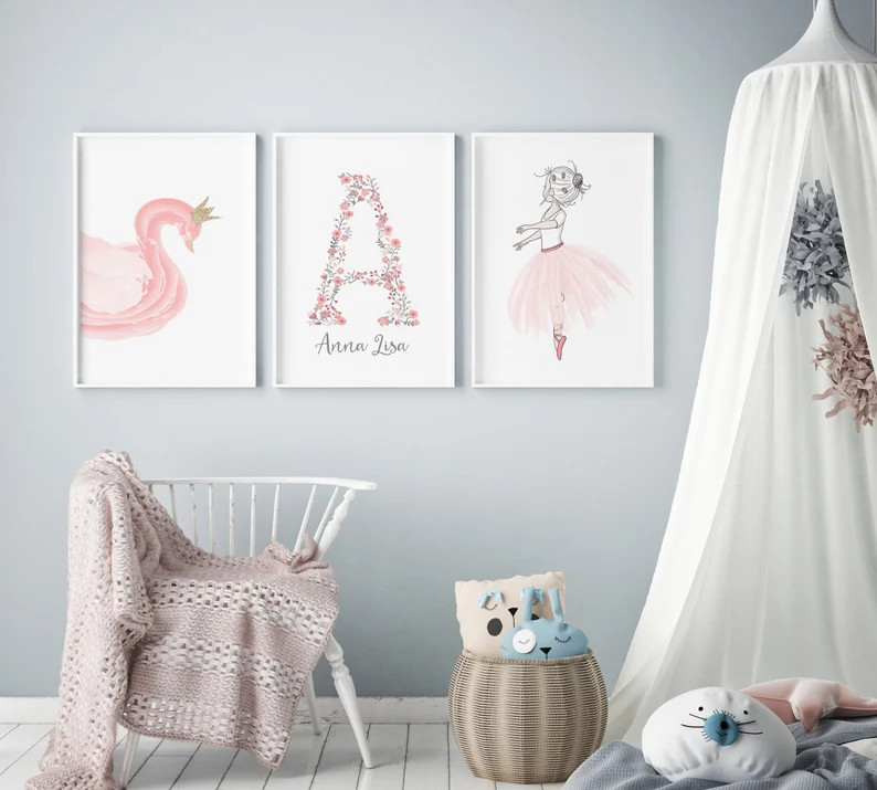 Set of 3 Ballerina Personalised Name Nursery Wall Art Prints | Etsy | Etsy (US)