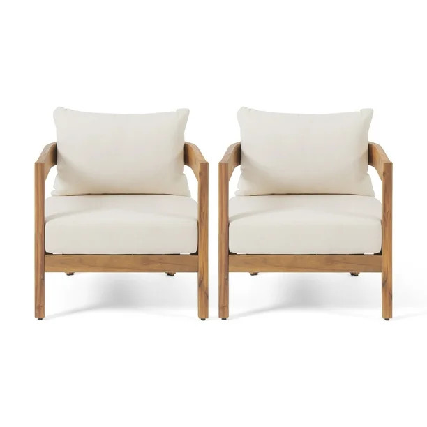GDF Studio Burrough Outdoor Acacia Wood Club Chair with Cushions, Set of 2, Teak and Beige - Walm... | Walmart (US)